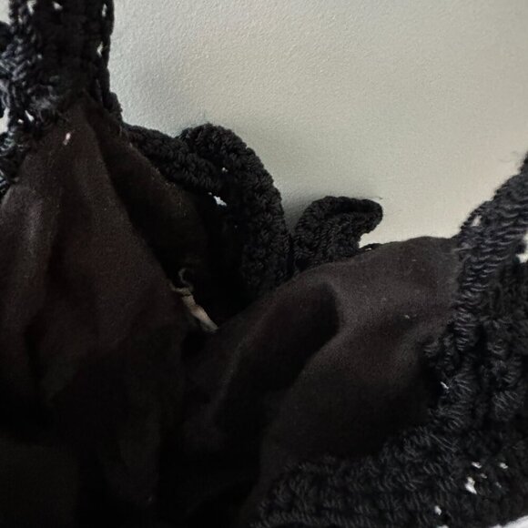 Vintage Handmade Black Crochet Drawstring Bucket Bag Boho Hippie Cottagecore - Picture 10 of 11